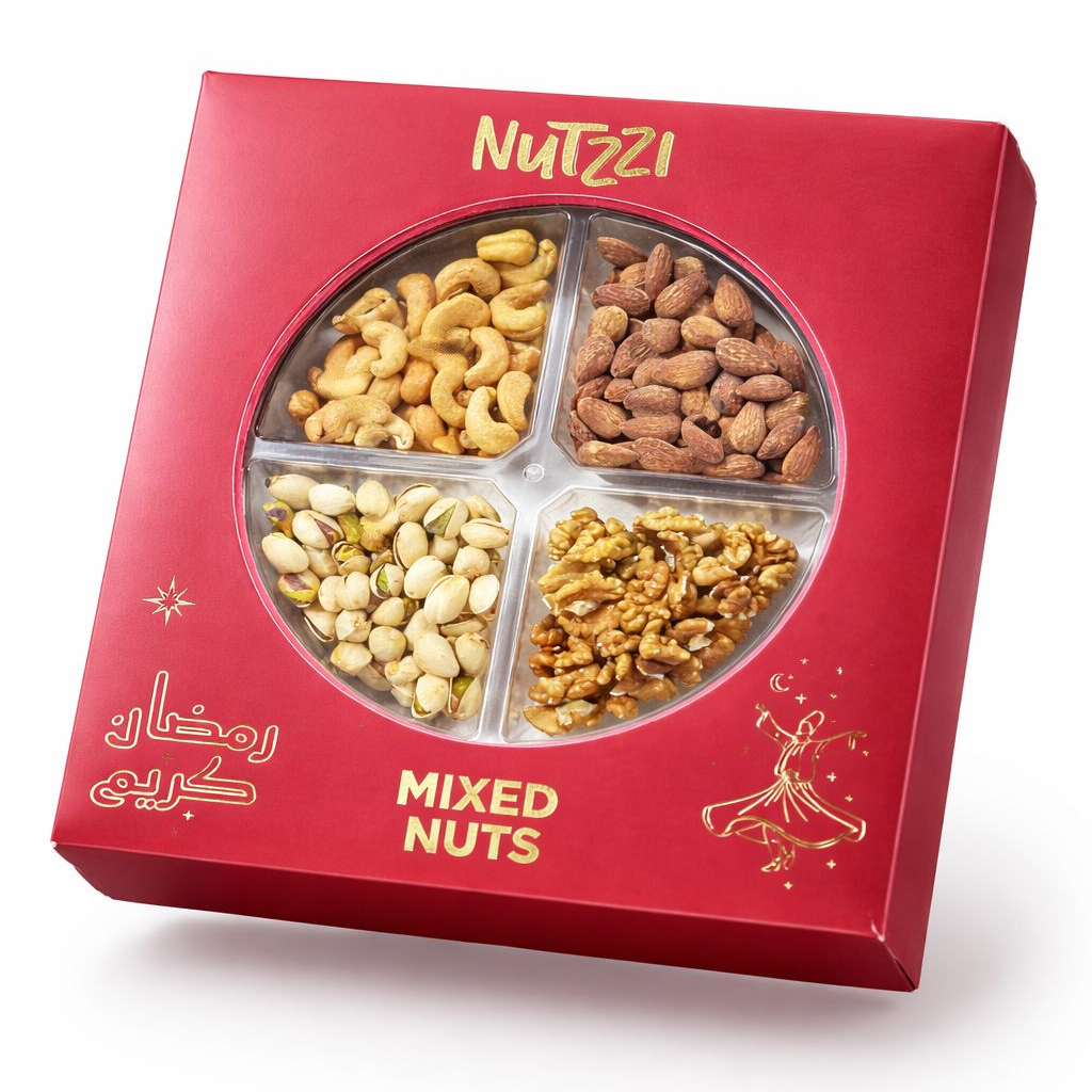 Red box of Nuttzi mixed nuts on a white background