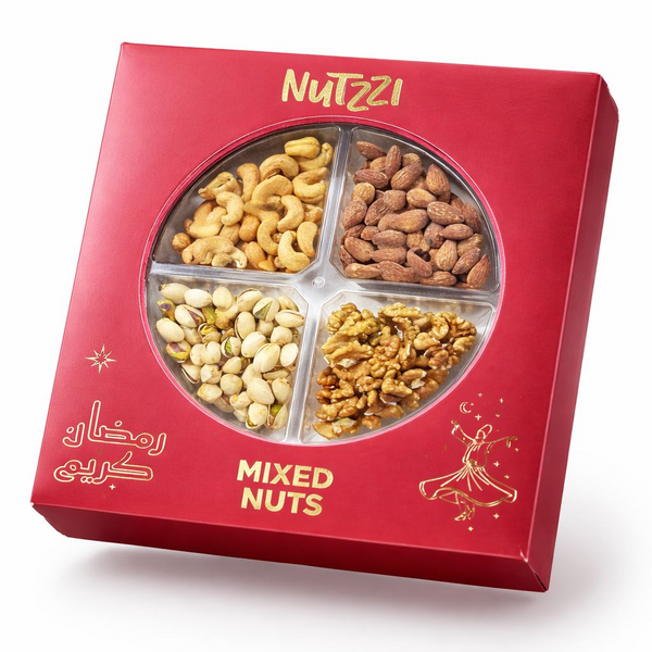 Red box of Nuttzi mixed nuts on a white background