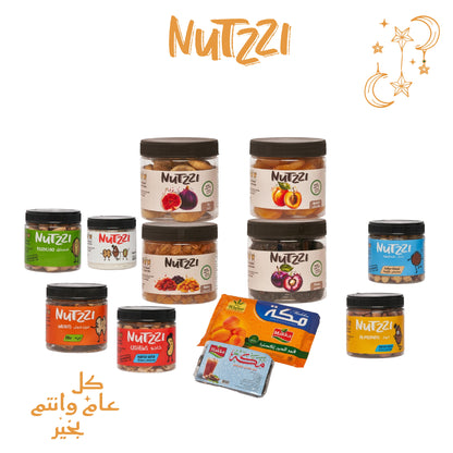 Collection of Nutzzi jars and packaging on a white background
