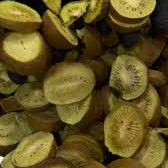 Close-up of sliced kiwis with text overlay about freeze-dried kiwis.